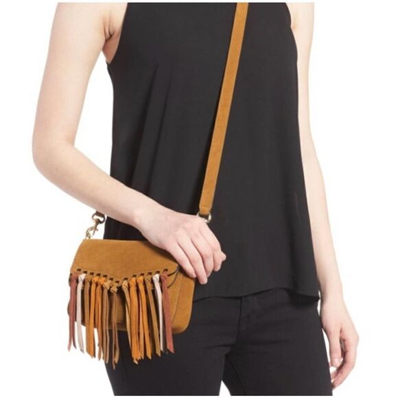 Rebecca Minkoff Rapture Suede Crossbody Boho Fringe Leather Bag - Picture 1 of 13